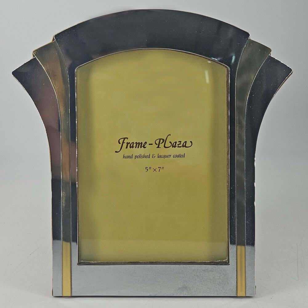 Vintage 80's Art Deco Style fan polished silver gold Photo Picture Frame